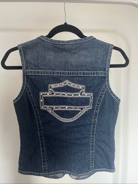 Harley-Davidson Blue Denim Embellished Women's Vest with embroidery logo